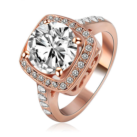 18K GP Halo Pave Cushion Zircon Ring