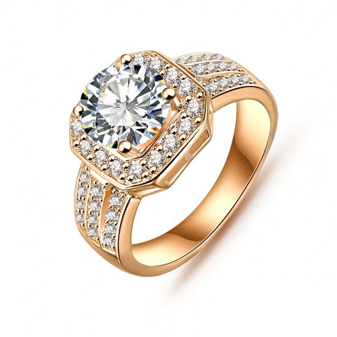 18K GP Halo Pave Cushion Zircon Ring