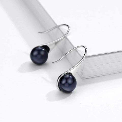 Natural Genuine Freshwater Cultured Pearl - Black .925 Silver Earrings