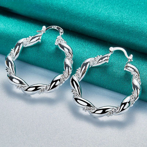 925 Silver Twisted Rope Loop 38mm Circle Hoop Earring