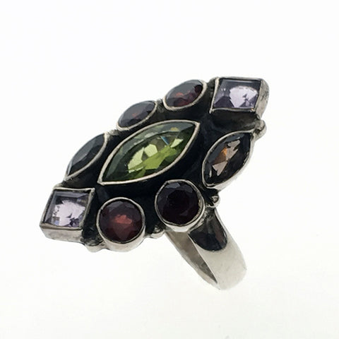 925 Sterling Silver Multi Colour Gemstone Ring