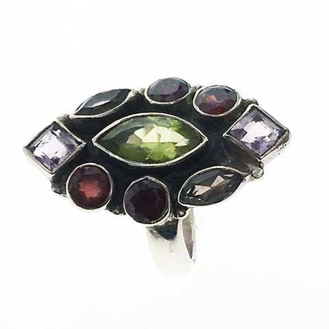 925 Sterling Silver Multi Colour Gemstone Ring