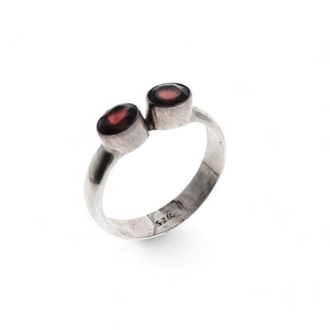 Double Garnet and 925 Sterling Silver Ring