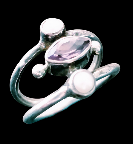 Amethyst and Pearl 925 Sterling Silver Ring