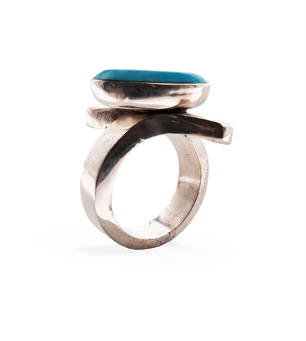 925 Sterling Silver and Turquoise Oval Ring