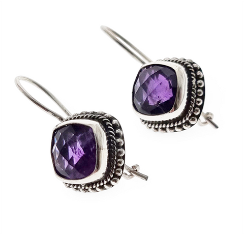 Amethyst and 925 Sterling Silver Drop Earrings